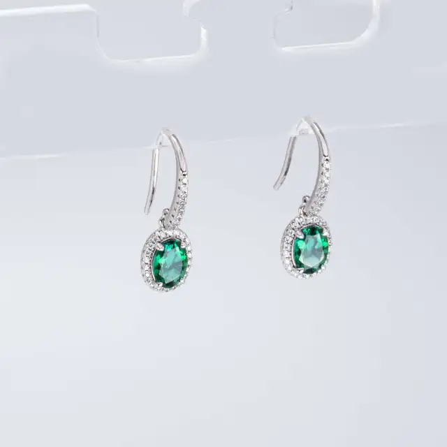 1CT Synthetic Emerald Oval Cushion Cut Earrings